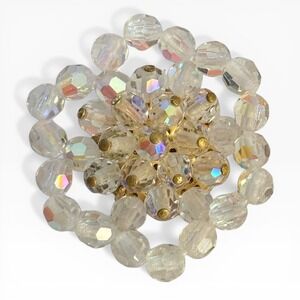 Vintage Aurora Borealis Crystal Bead Cluster Brooch Gold Tone Iridescent Floral